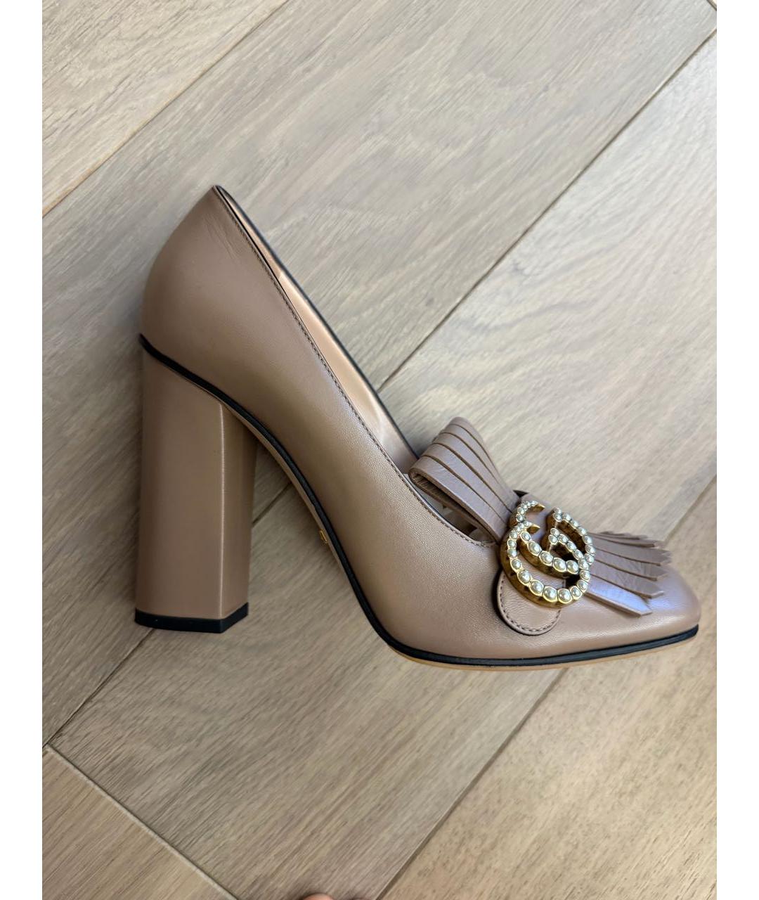 GUCCI Бежевые кожаные туфли, фото 4