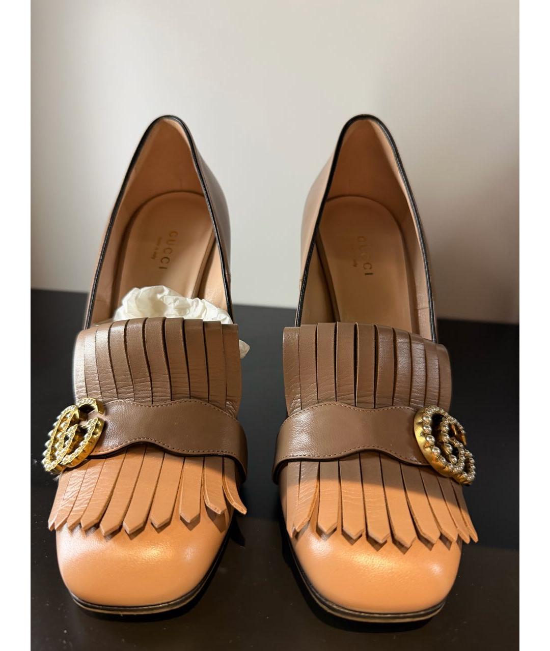GUCCI Бежевые кожаные туфли, фото 2