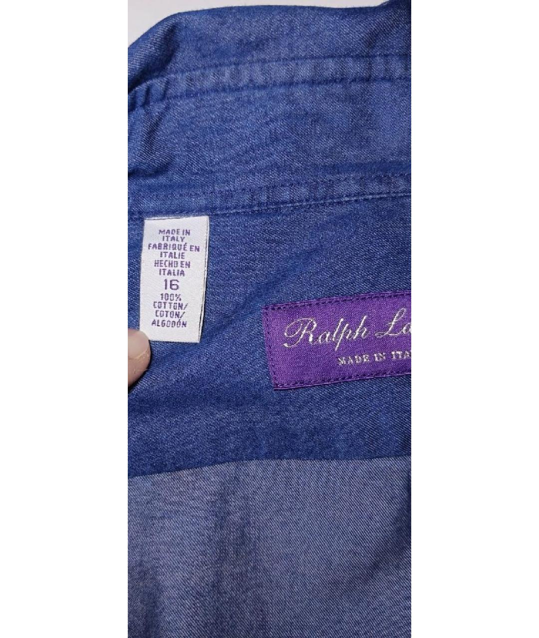 RALPH LAUREN PURPLE LABEL Темно-синяя хлопковая кэжуал рубашка, фото 3