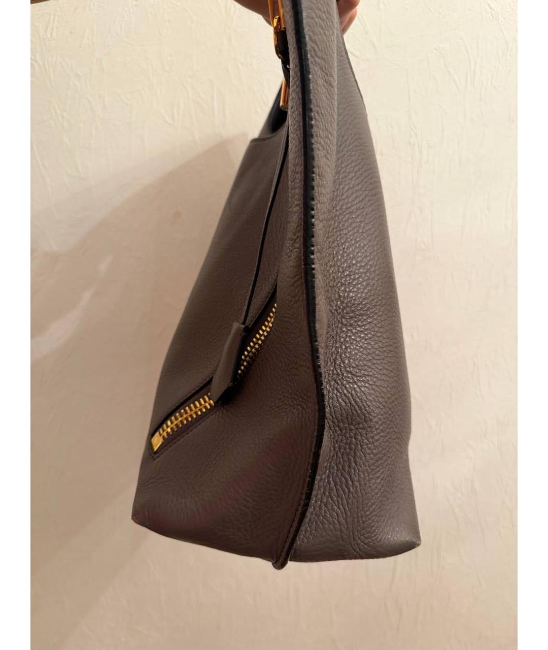 TOM FORD Антрацитовая кожаная сумка с короткими ручками, фото 4