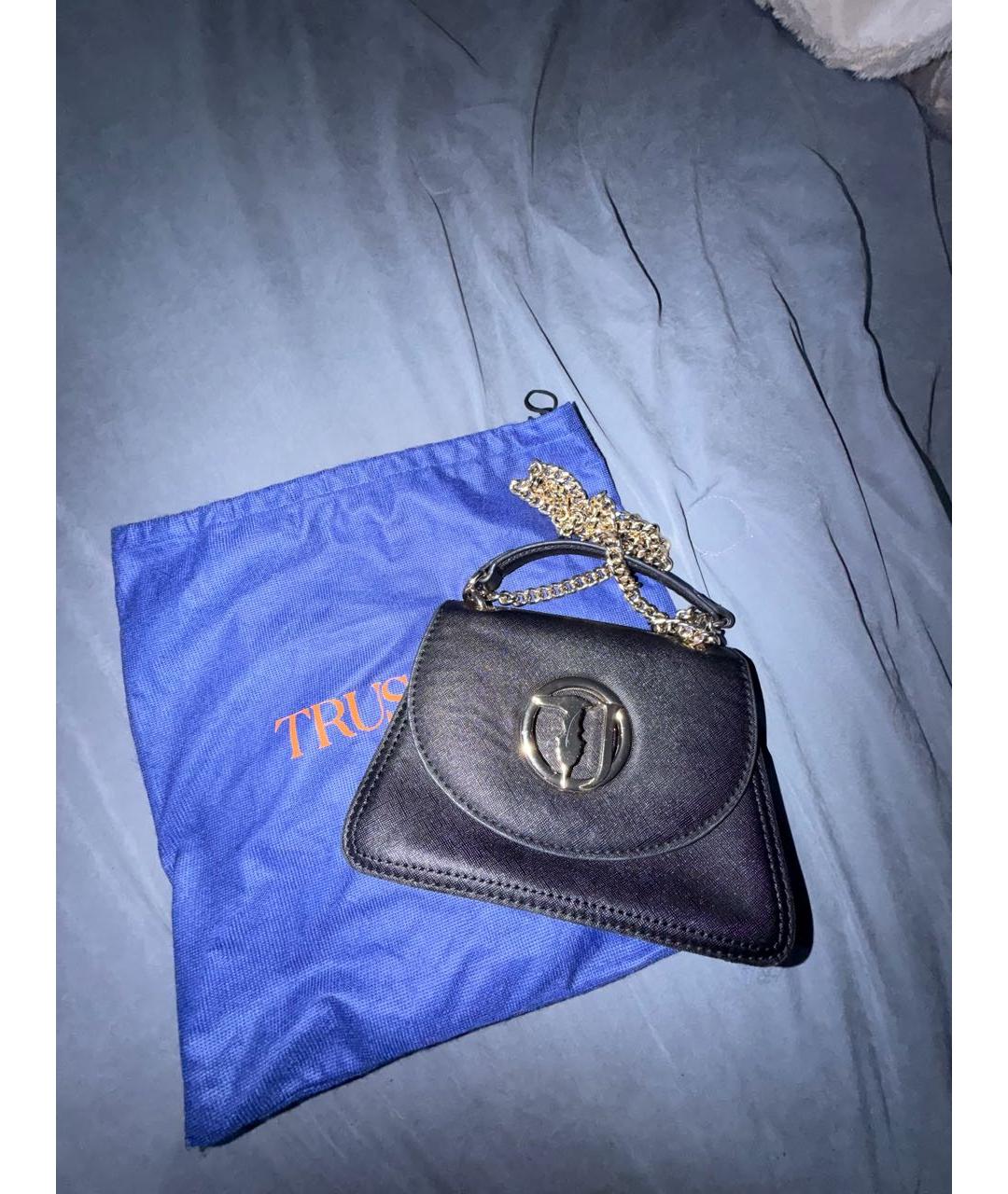 TRUSSARDI JEANS Черная сумка с короткими ручками из искусственной кожи, фото 5