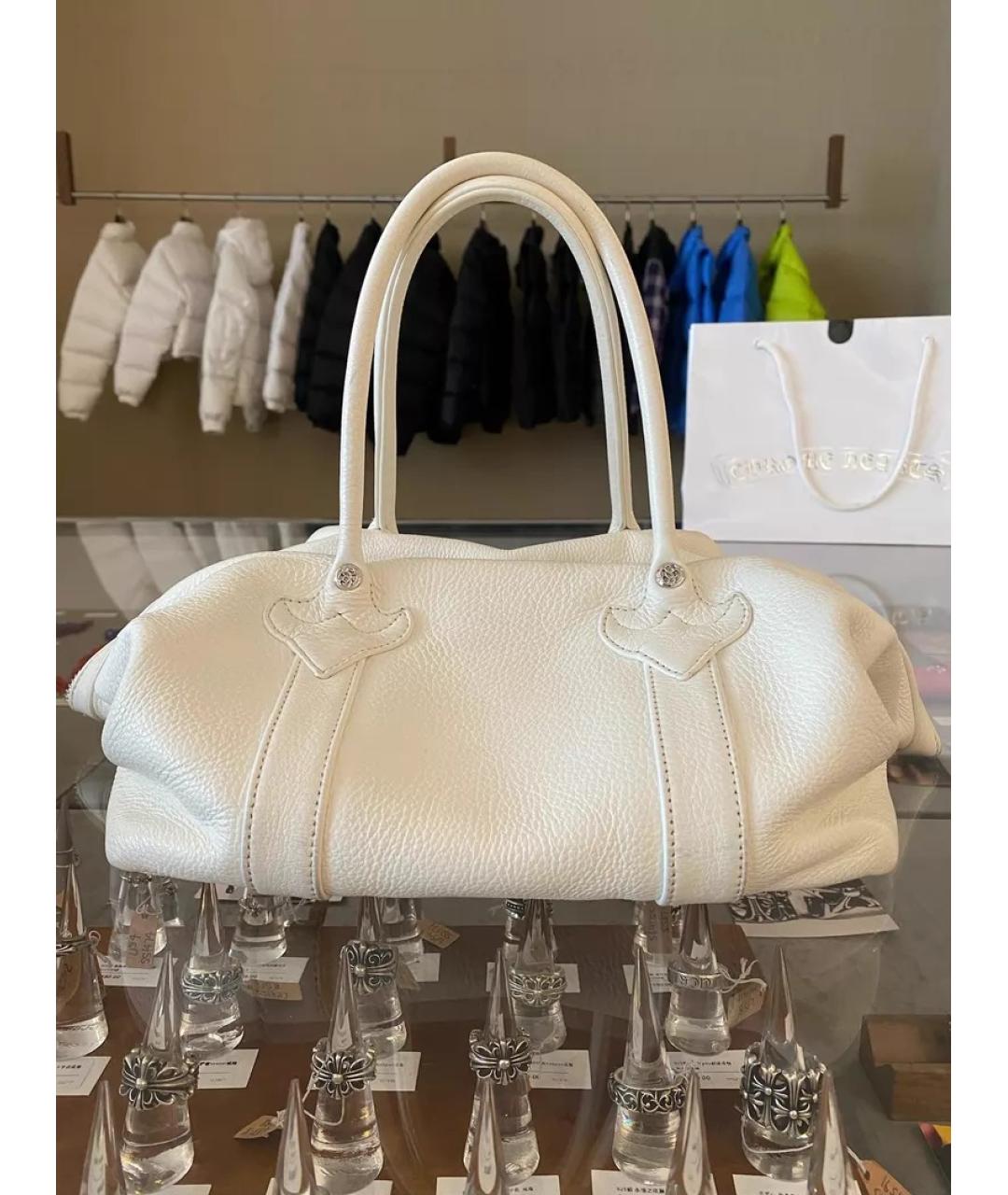 CHROME HEARTS Белая кожаная сумка с короткими ручками, фото 3