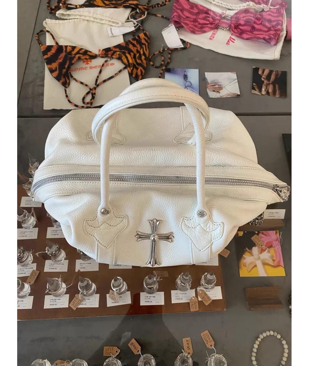 CHROME HEARTS Белая кожаная сумка с короткими ручками, фото 2