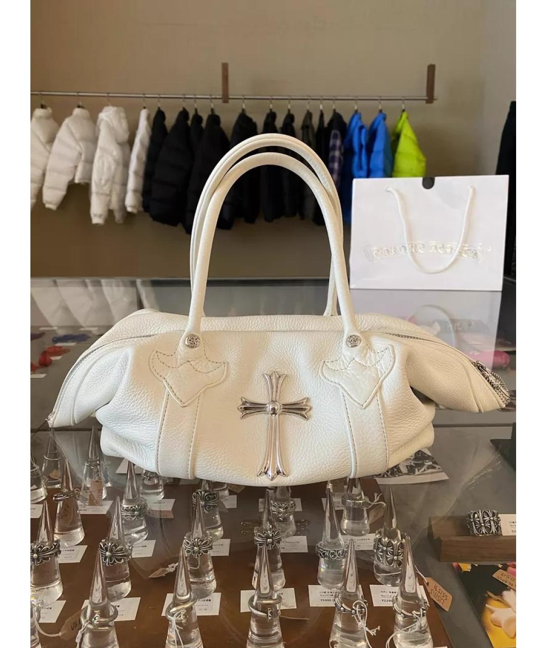 CHROME HEARTS Белая кожаная сумка с короткими ручками, фото 6
