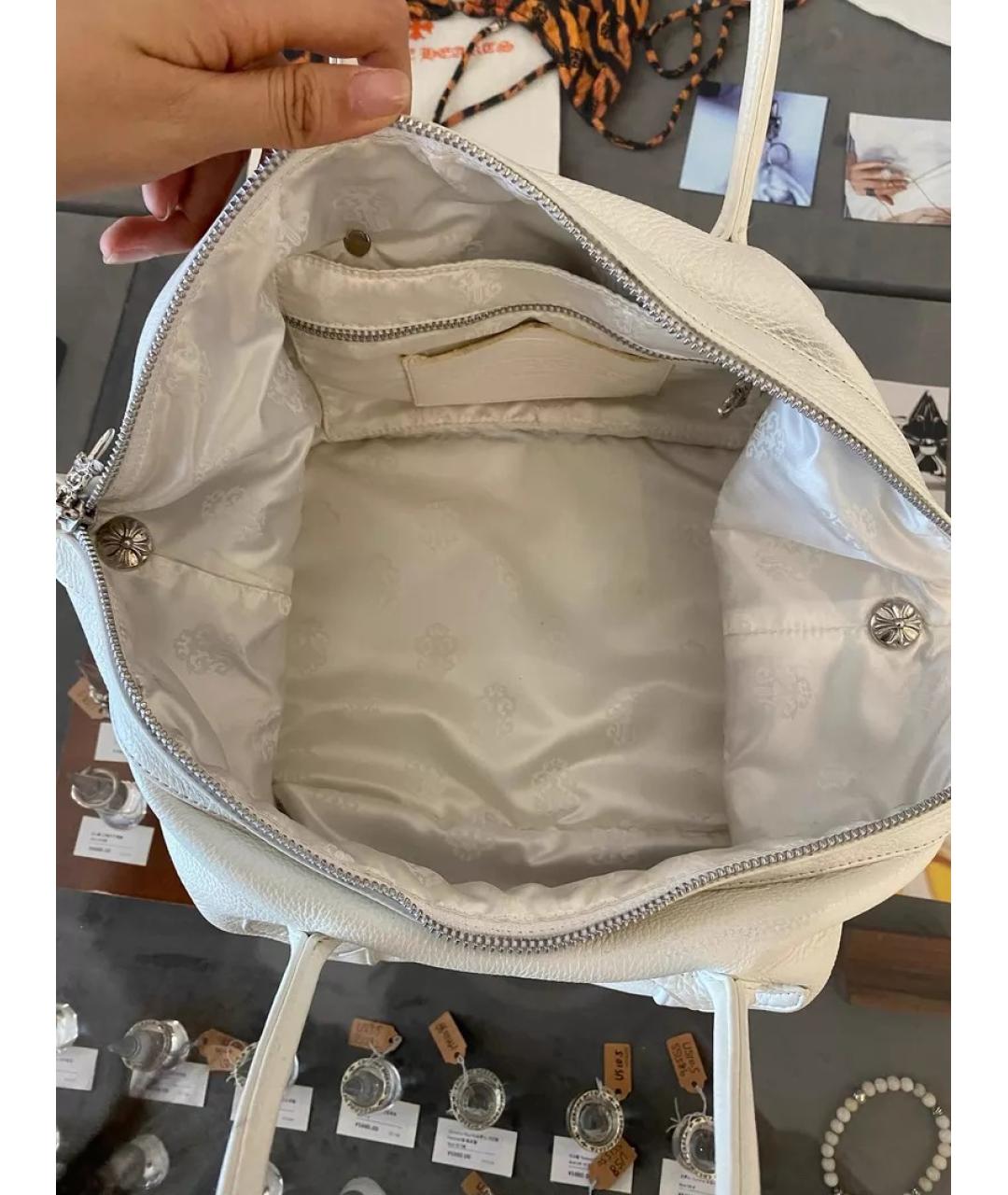 CHROME HEARTS Белая кожаная сумка с короткими ручками, фото 4