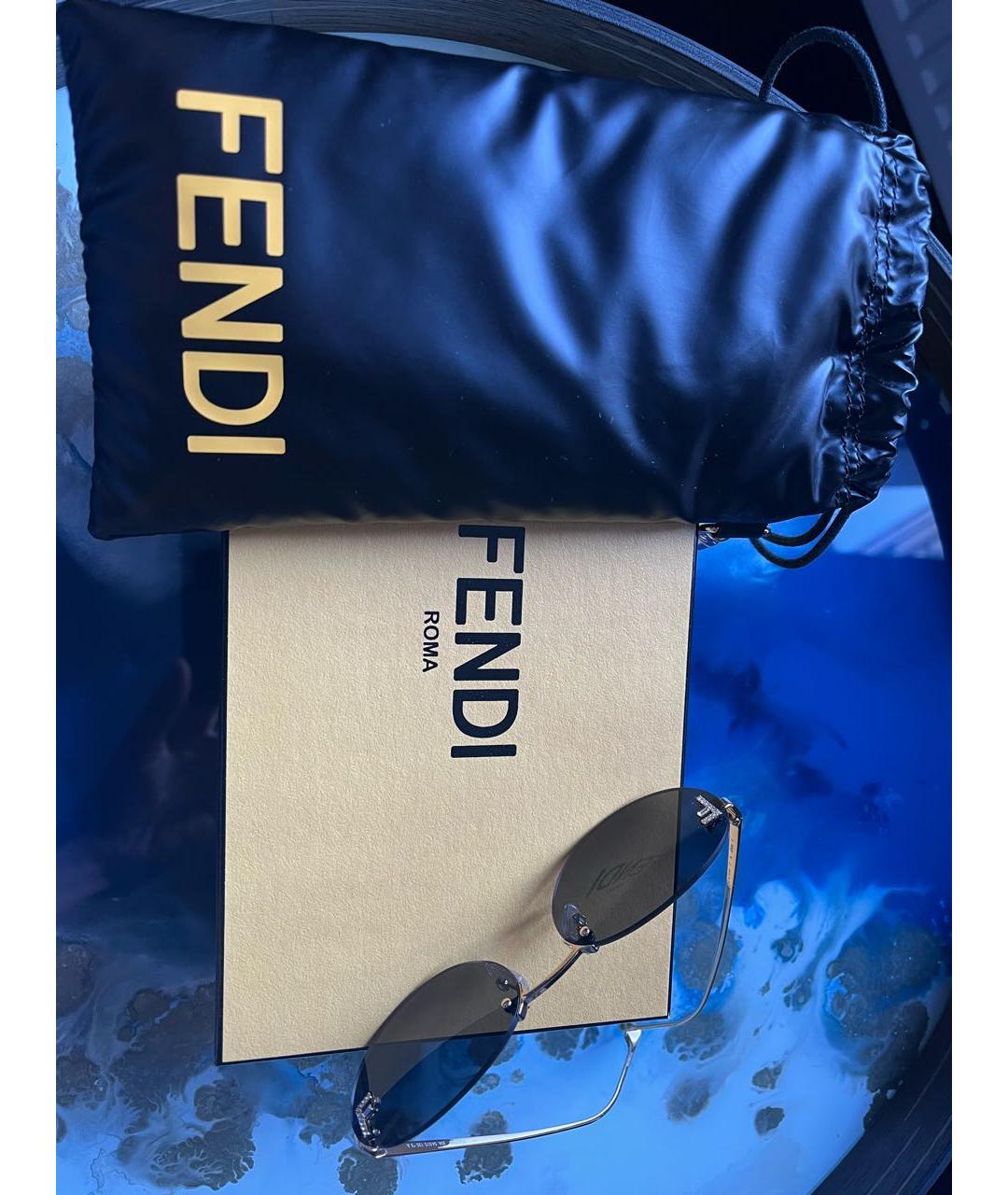 FENDI Золотые металлические солнцезащитные очки, фото 3