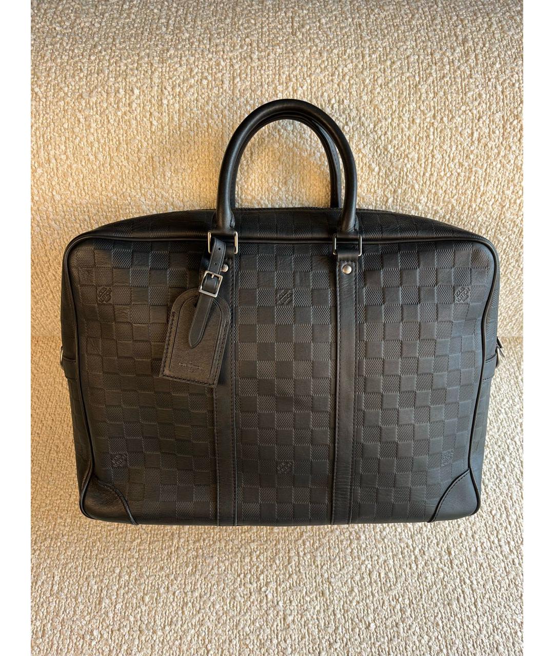 LOUIS VUITTON Черный кожаный портфель, фото 9
