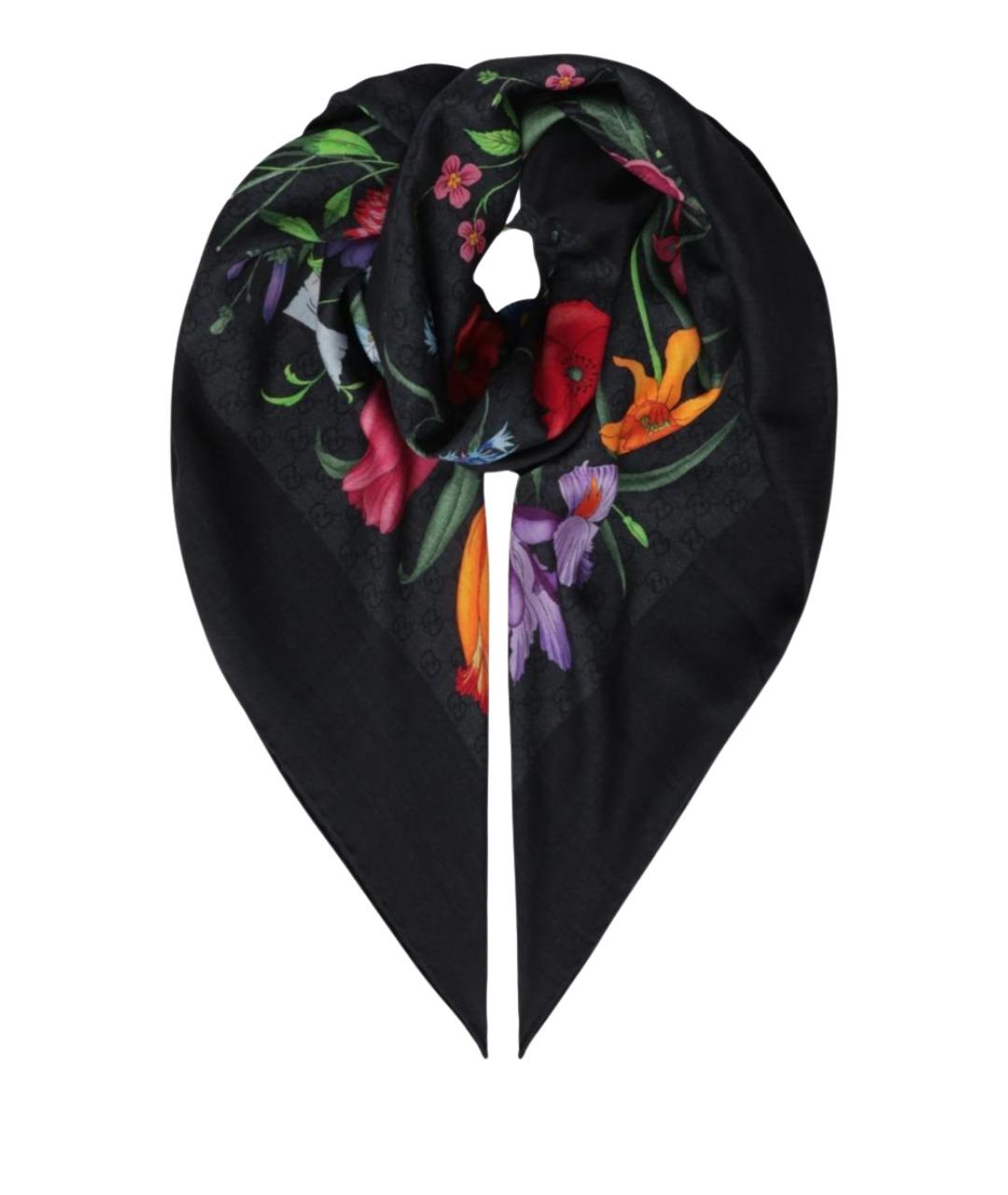 GUCCI Черный шелковый шарф, фото 1