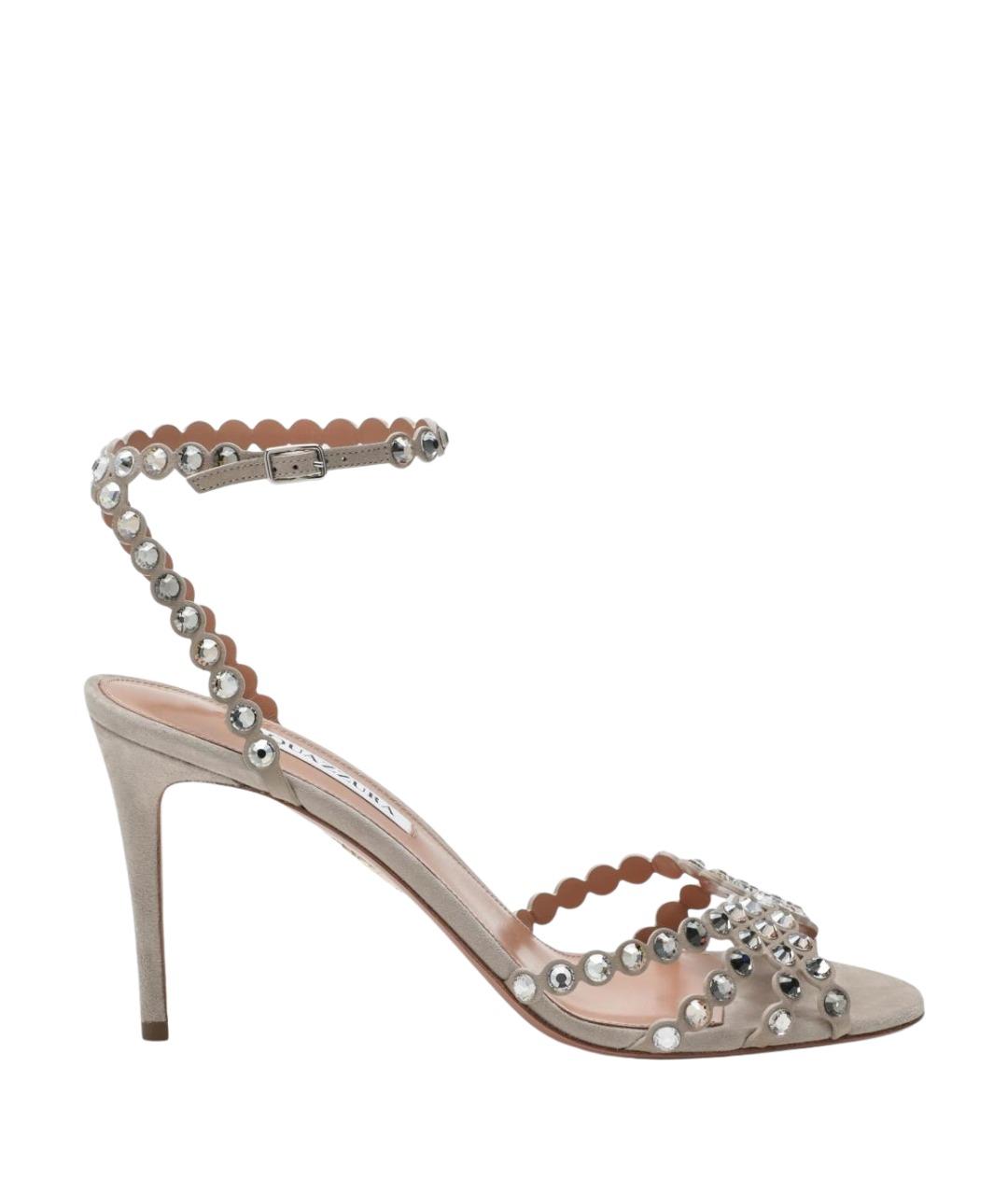 AQUAZZURA Серые кожаные босоножки, фото 1