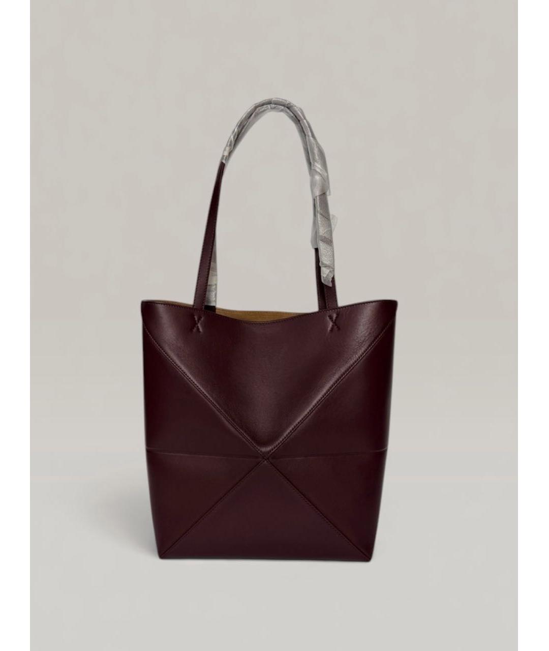 LOEWE Бордовая кожаная сумка тоут, фото 3