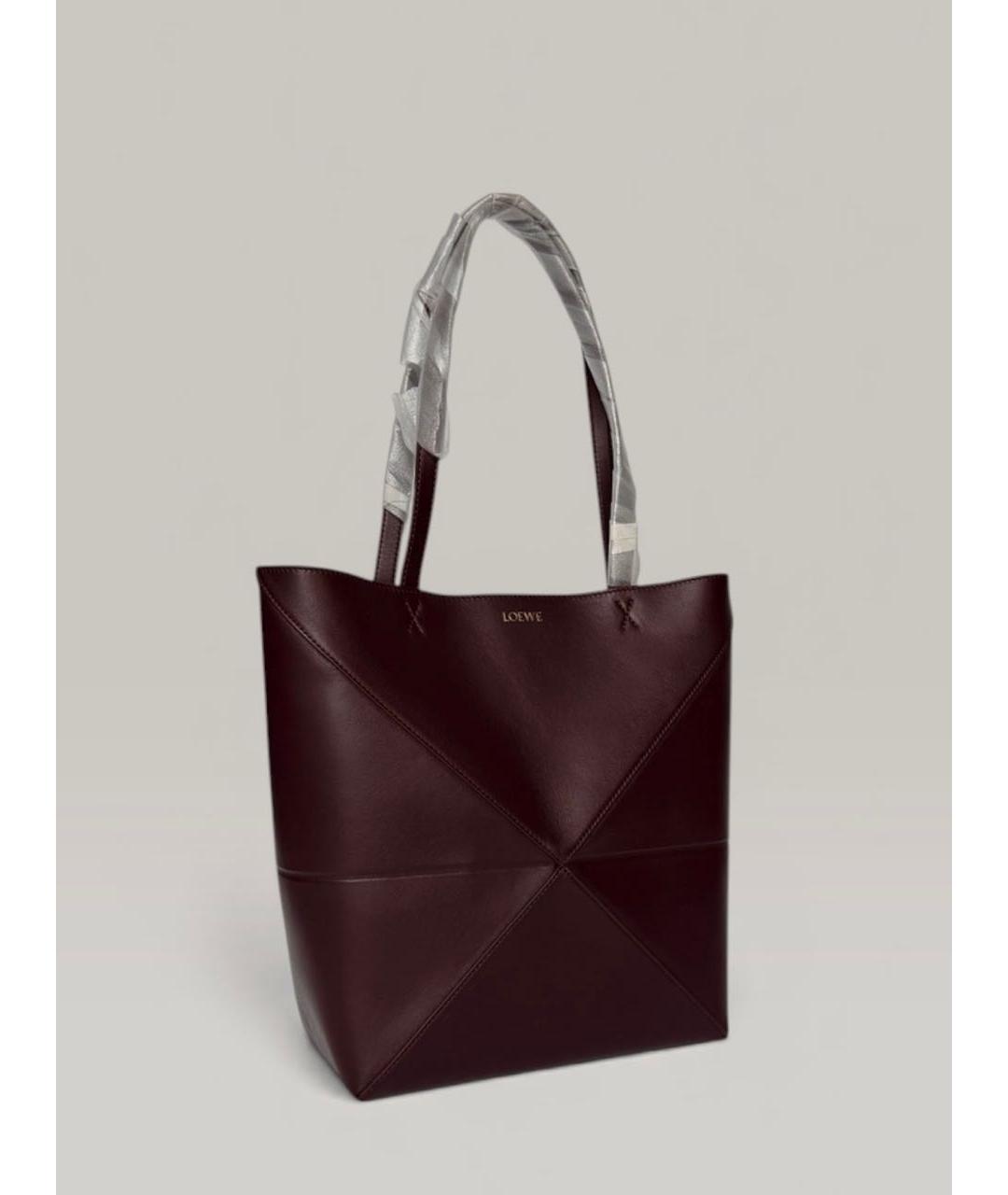 LOEWE Бордовая кожаная сумка тоут, фото 2