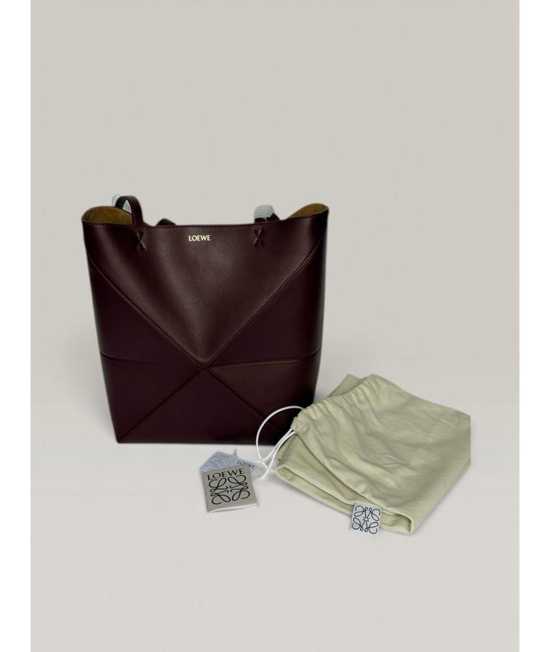 LOEWE Бордовая кожаная сумка тоут, фото 7