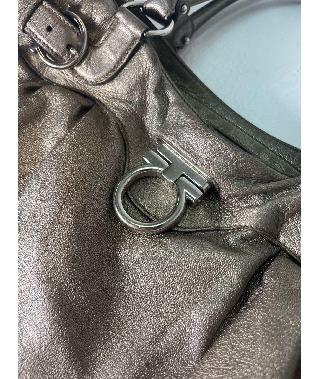 FERRAGAMO Серебряная кожаная сумка с короткими ручками, фото 2