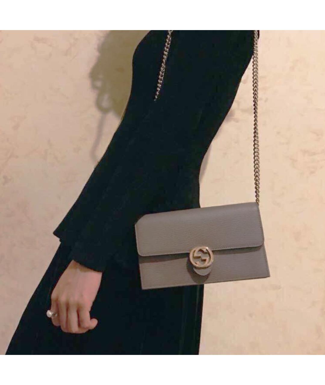 GUCCI Серая кожаная сумка через плечо, фото 4