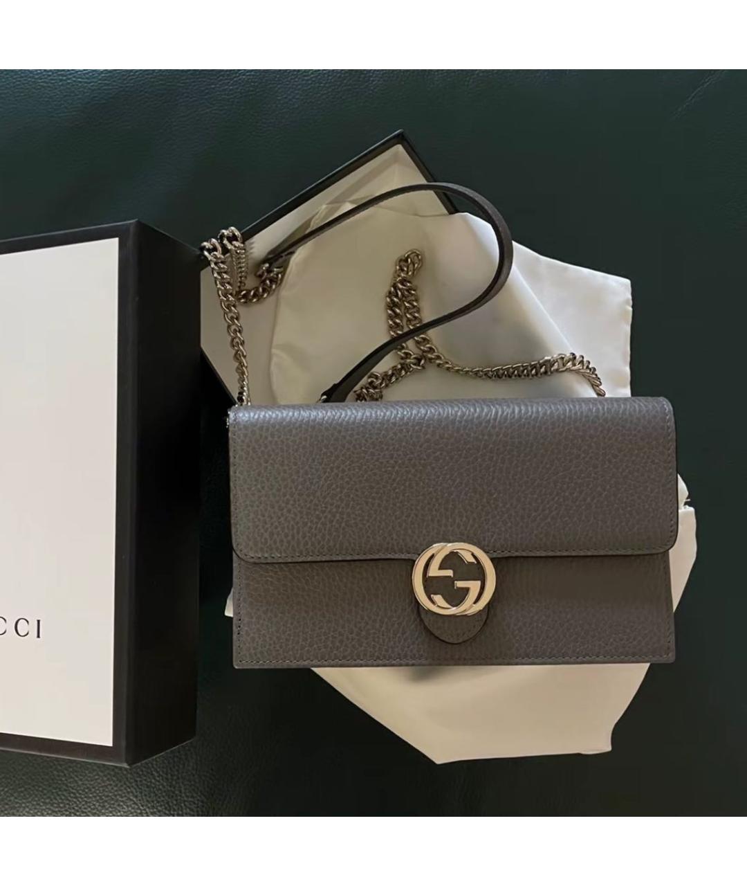 GUCCI Серая кожаная сумка через плечо, фото 7