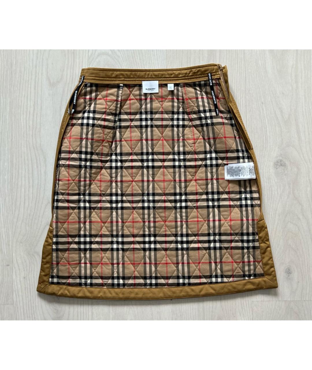 BURBERRY Горчичная хлопко-эластановая юбка миди, фото 5