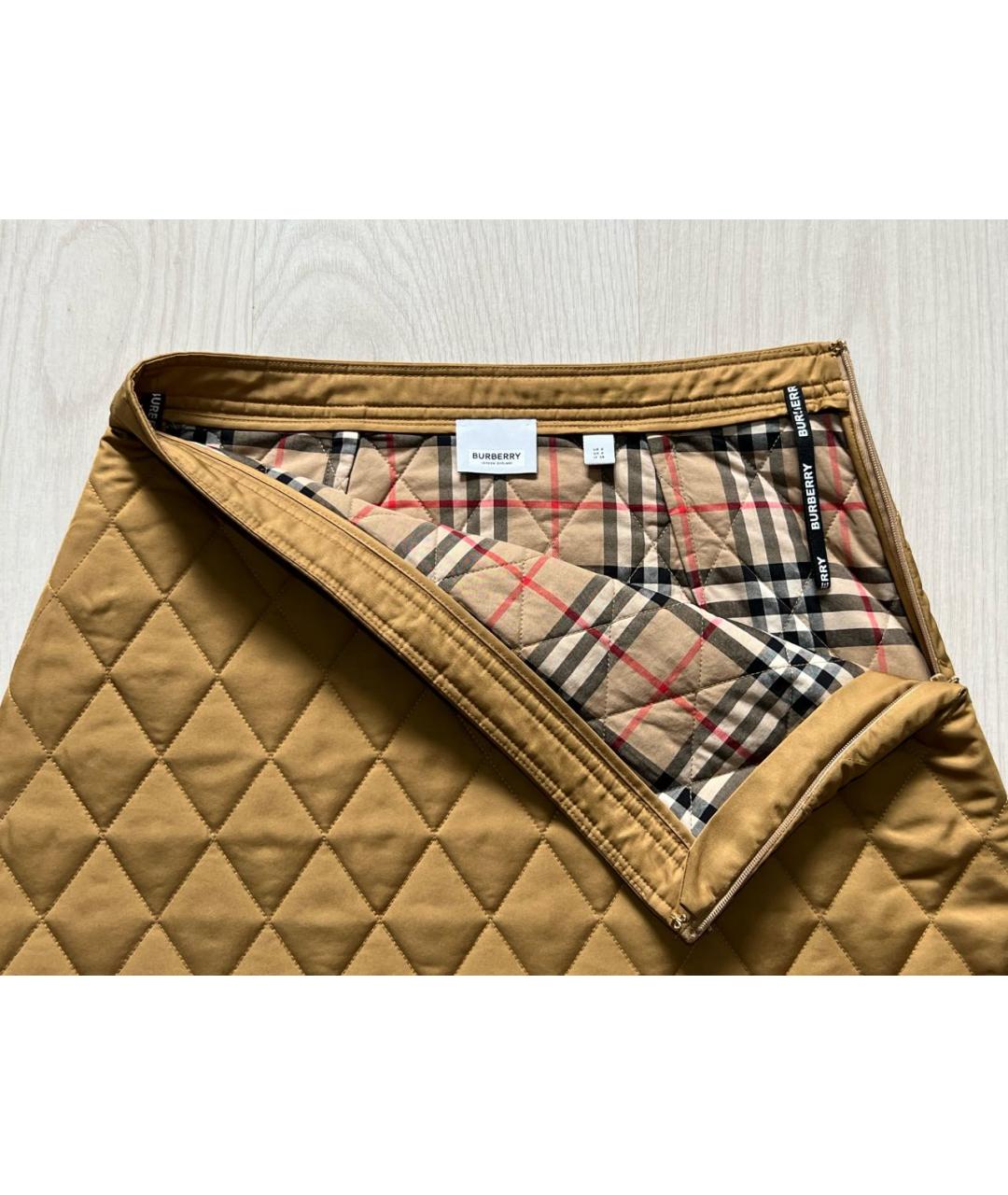 BURBERRY Горчичная хлопко-эластановая юбка миди, фото 4