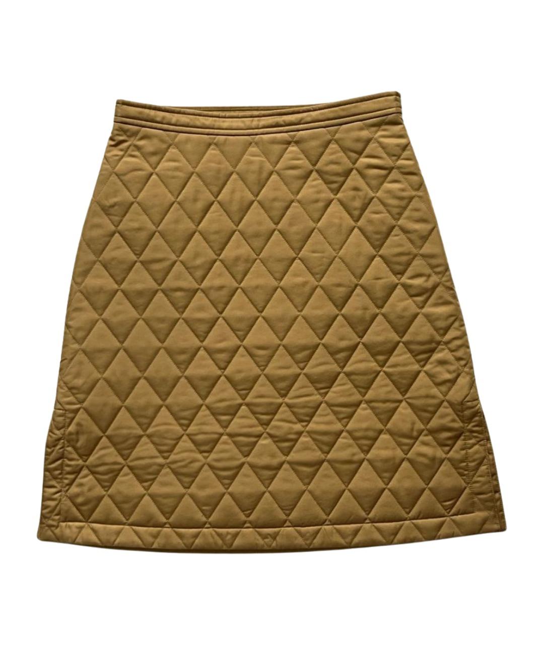 BURBERRY Горчичная хлопко-эластановая юбка миди, фото 1