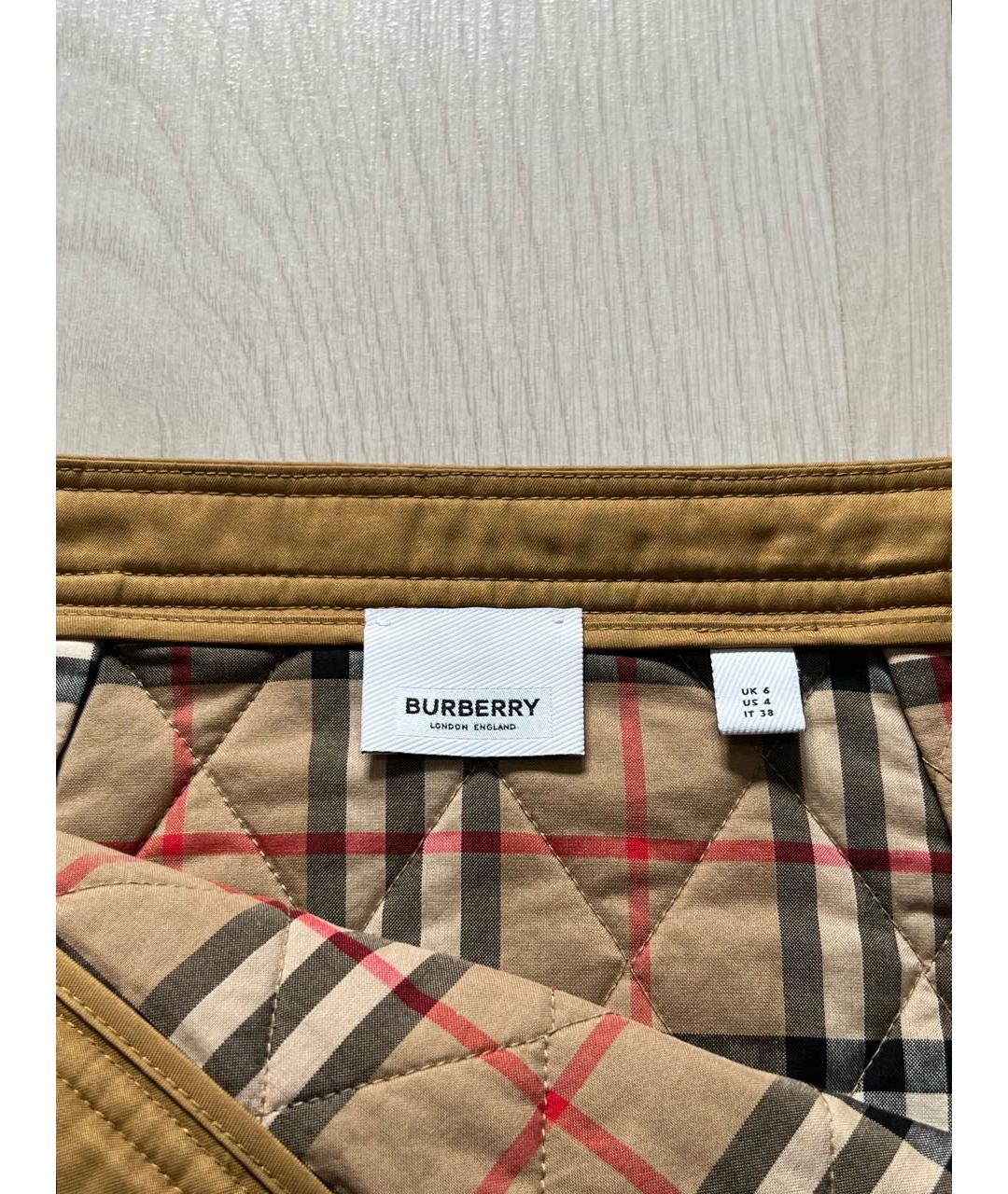 BURBERRY Горчичная хлопко-эластановая юбка миди, фото 7