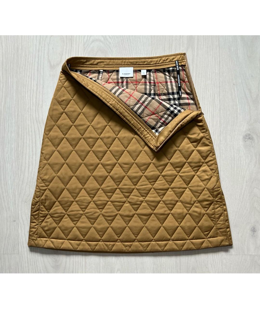 BURBERRY Горчичная хлопко-эластановая юбка миди, фото 2