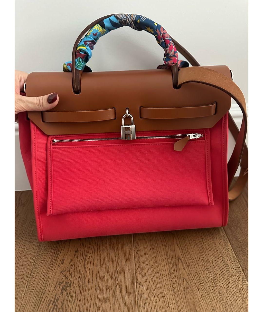 HERMES Коралловая тканевая сумка через плечо, фото 3