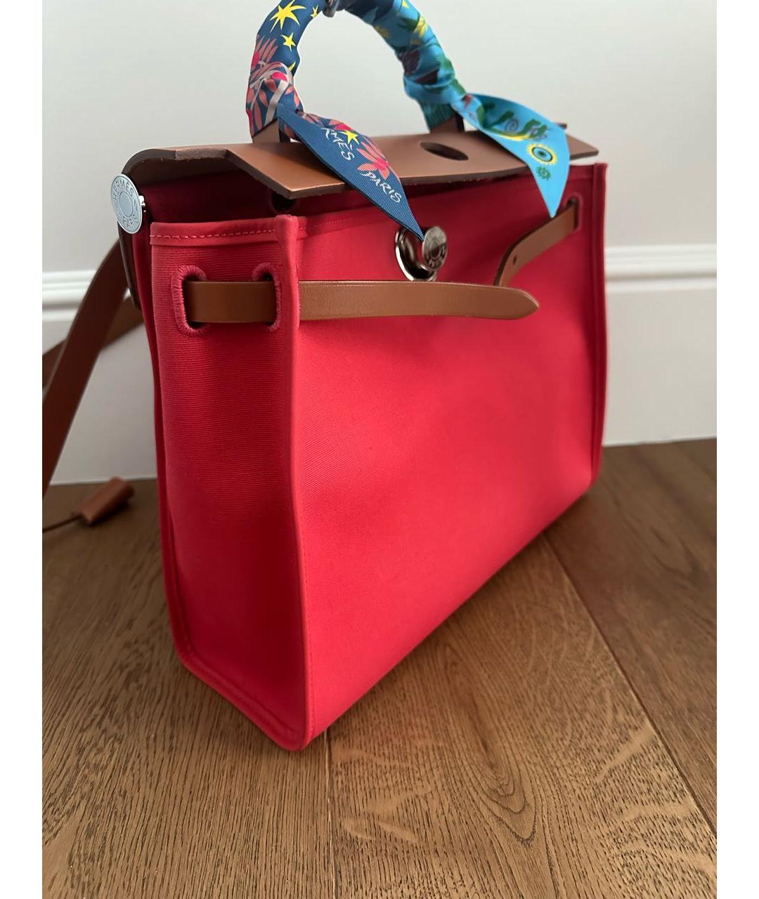 HERMES Коралловая тканевая сумка через плечо, фото 2