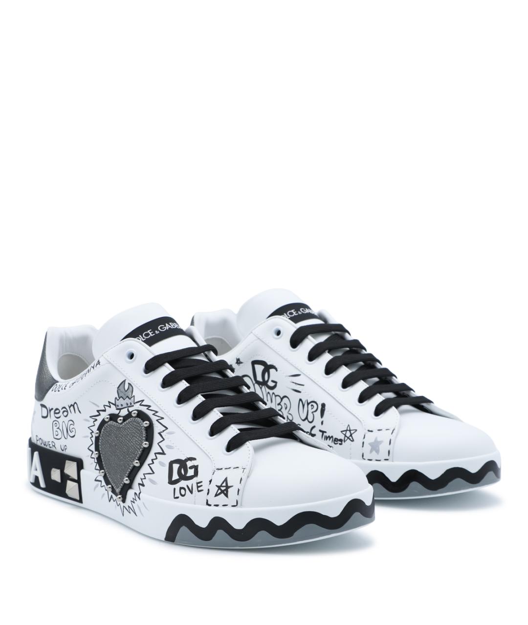 DOLCE&GABBANA Белые кожаные низкие кроссовки / кеды, фото 3