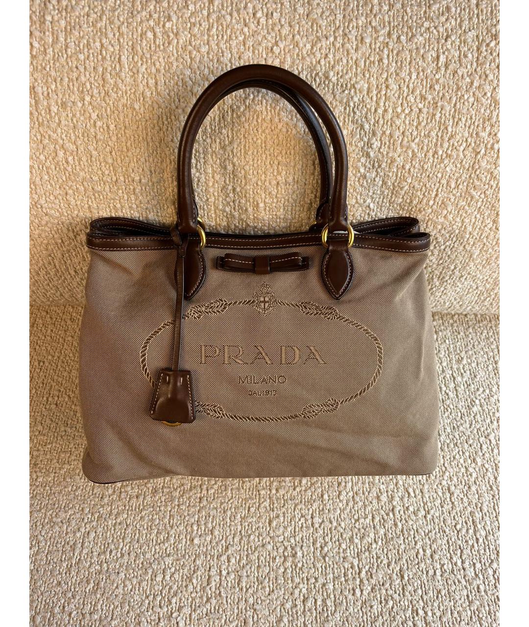 PRADA Коричневая тканевая сумка с короткими ручками, фото 9