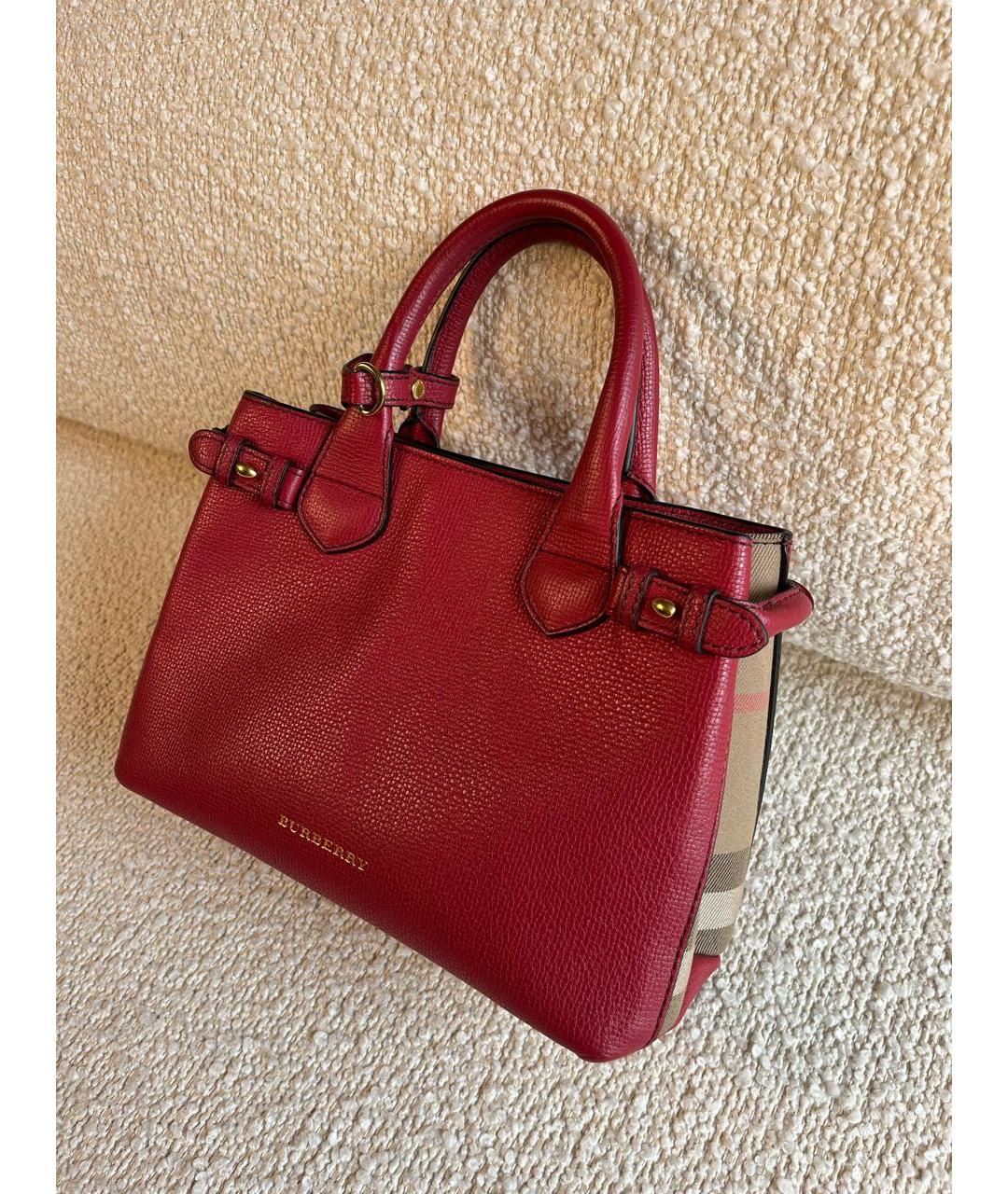 BURBERRY Красная кожаная сумка с короткими ручками, фото 5