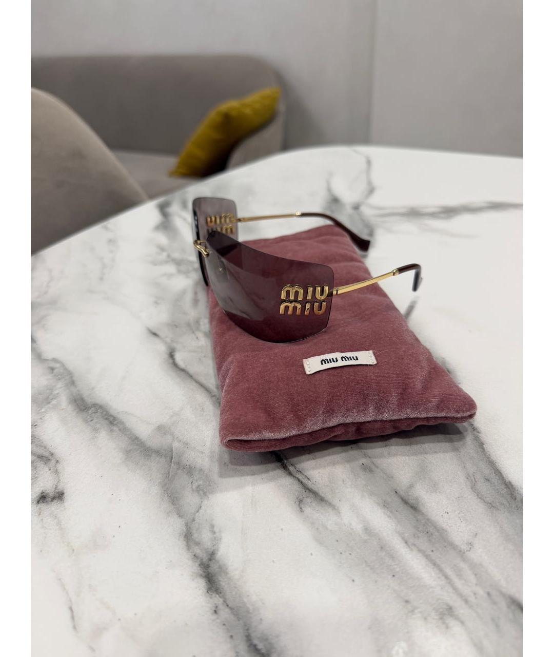 MIU MIU Золотые металлические солнцезащитные очки, фото 2