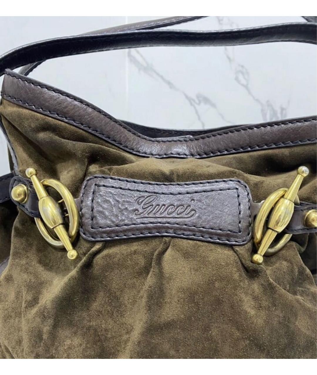 GUCCI Коричневая замшевая сумка с короткими ручками, фото 6