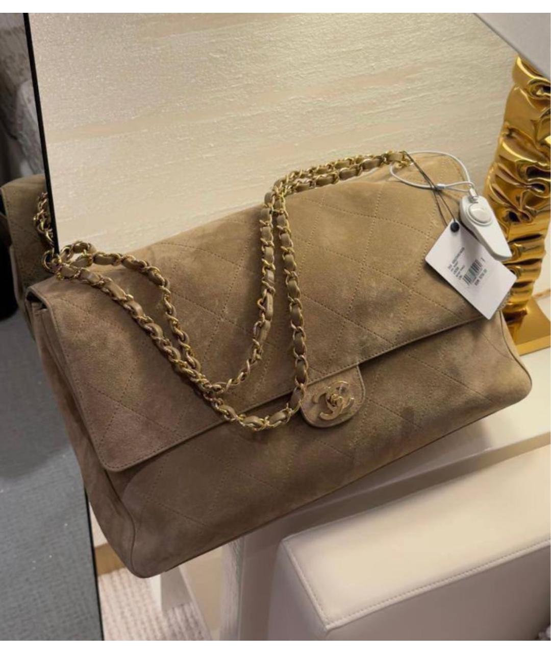 CHANEL Бежевая замшевая сумка через плечо, фото 3