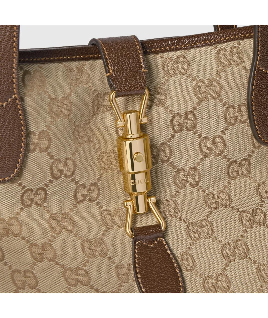 GUCCI Бежевая жаккардовая сумка тоут, фото 5