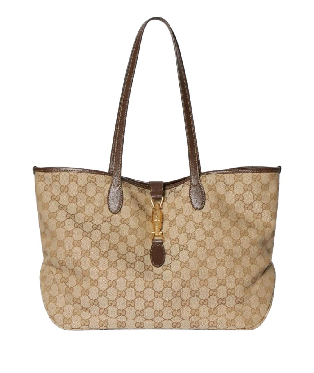 GUCCI Бежевая жаккардовая сумка тоут, фото 1
