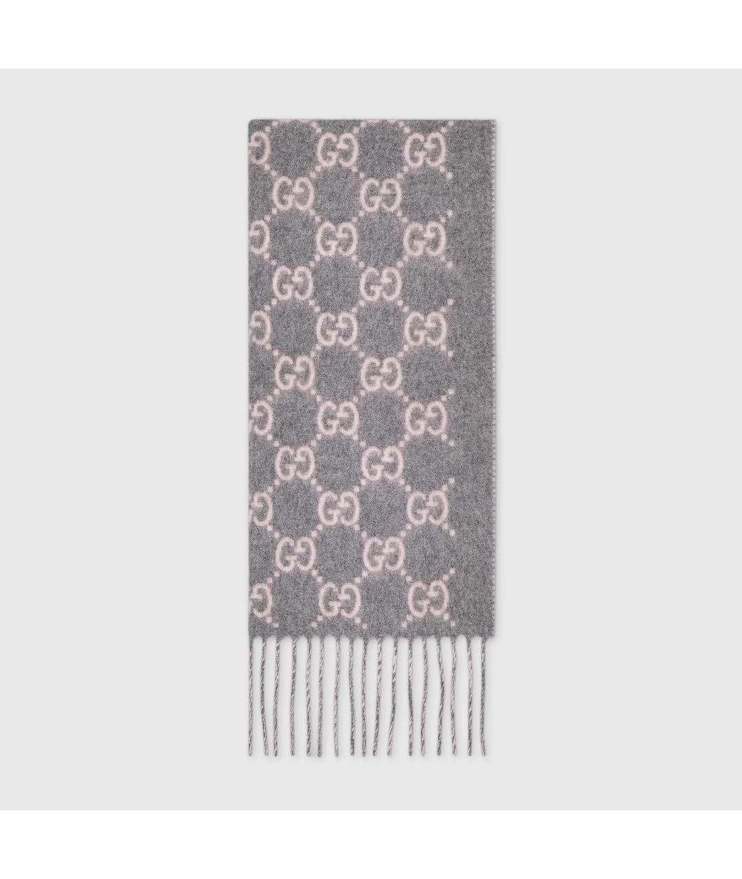 GUCCI Серый шелковый шарф, фото 2