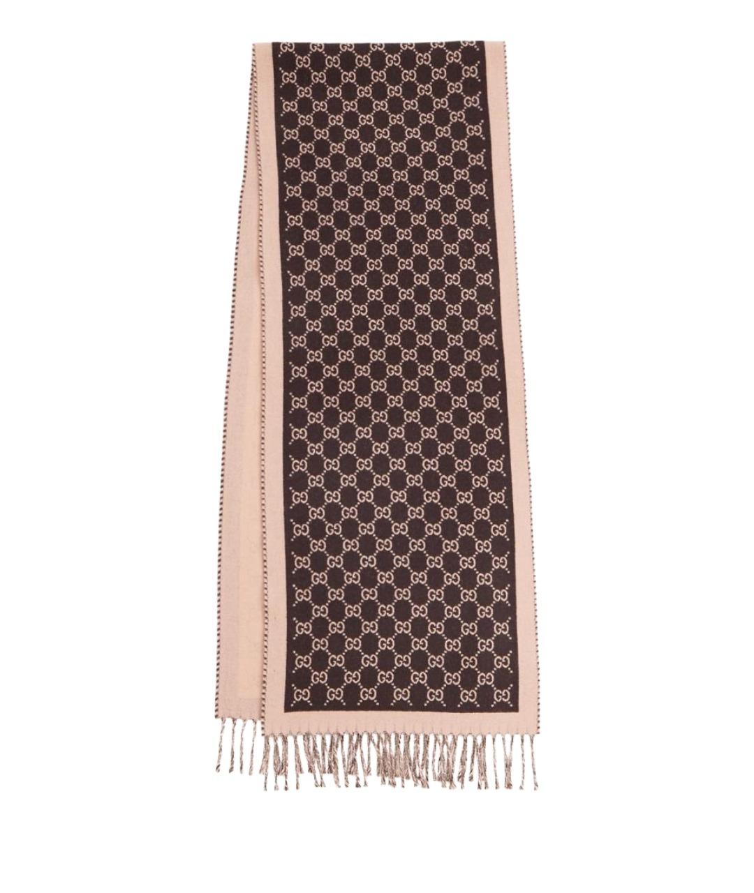 GUCCI Коричневый шерстяной шарф, фото 1