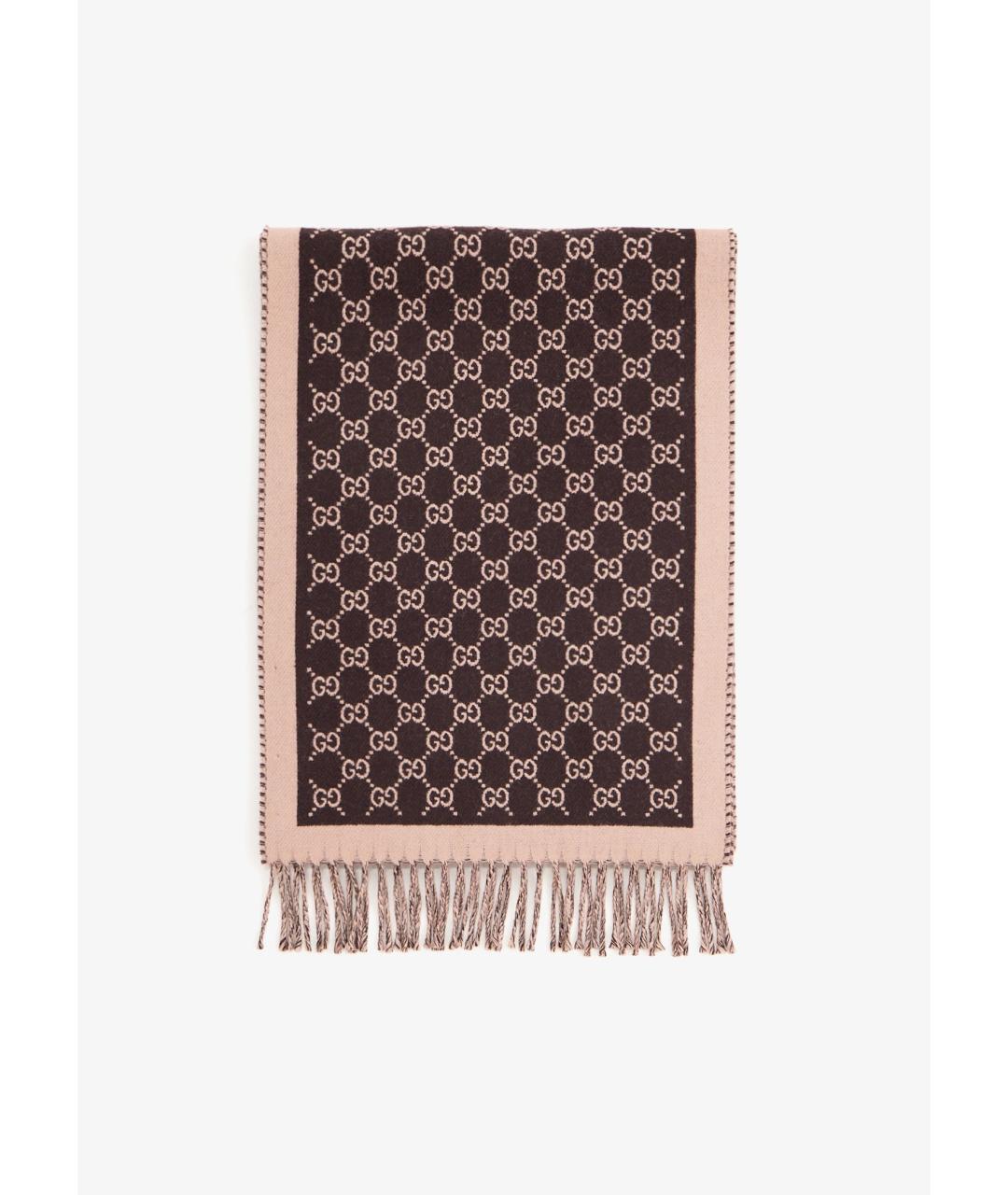 GUCCI Коричневый шерстяной шарф, фото 3