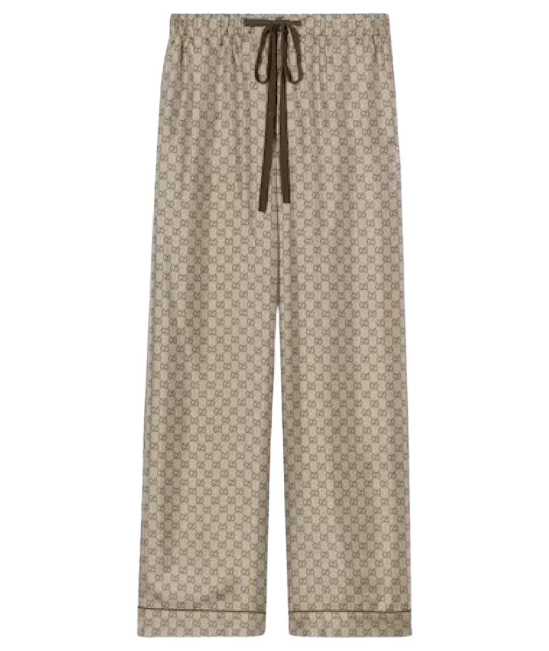 GUCCI Бежевые шелковые прямые брюки, фото 1