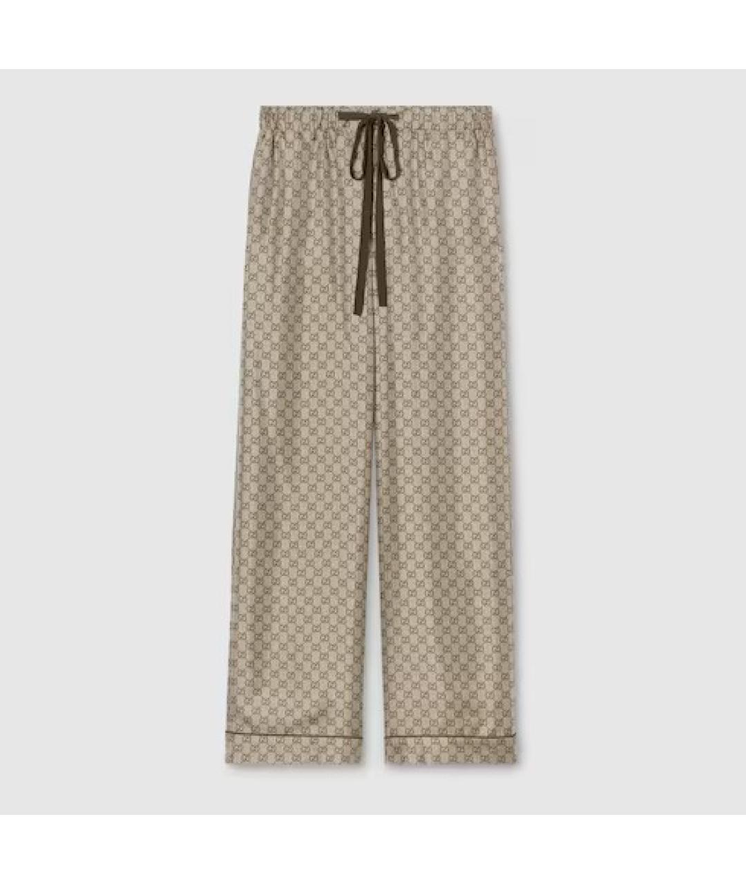 GUCCI Бежевые шелковые прямые брюки, фото 3