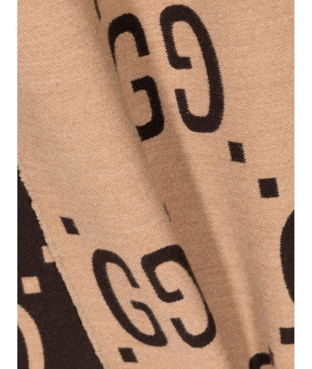 GUCCI Коричневый шерстяной шарф, фото 3