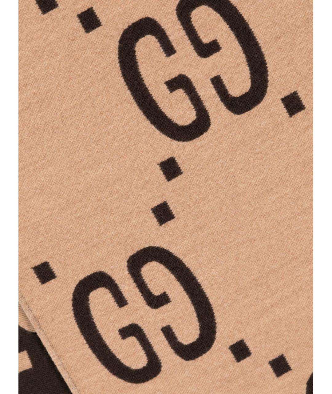 GUCCI Коричневый шерстяной шарф, фото 2