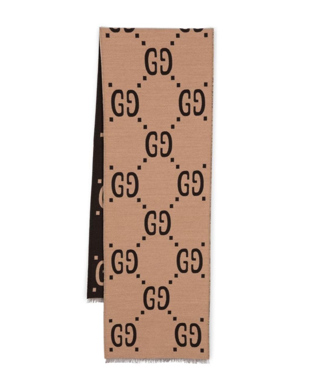 GUCCI Коричневый шерстяной шарф, фото 1