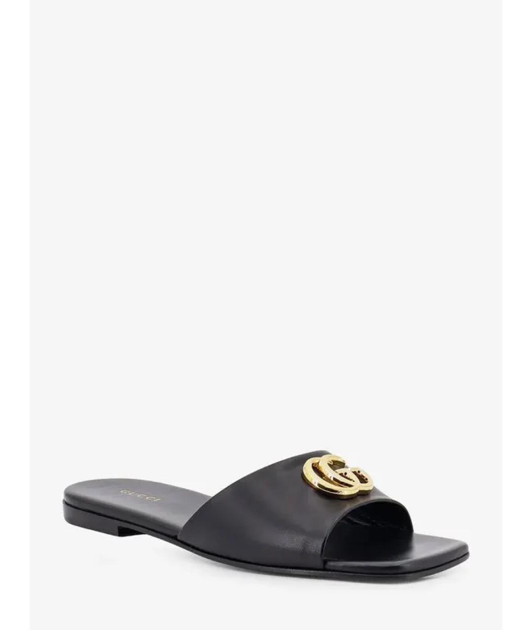 GUCCI Черные кожаные шлепанцы, фото 3