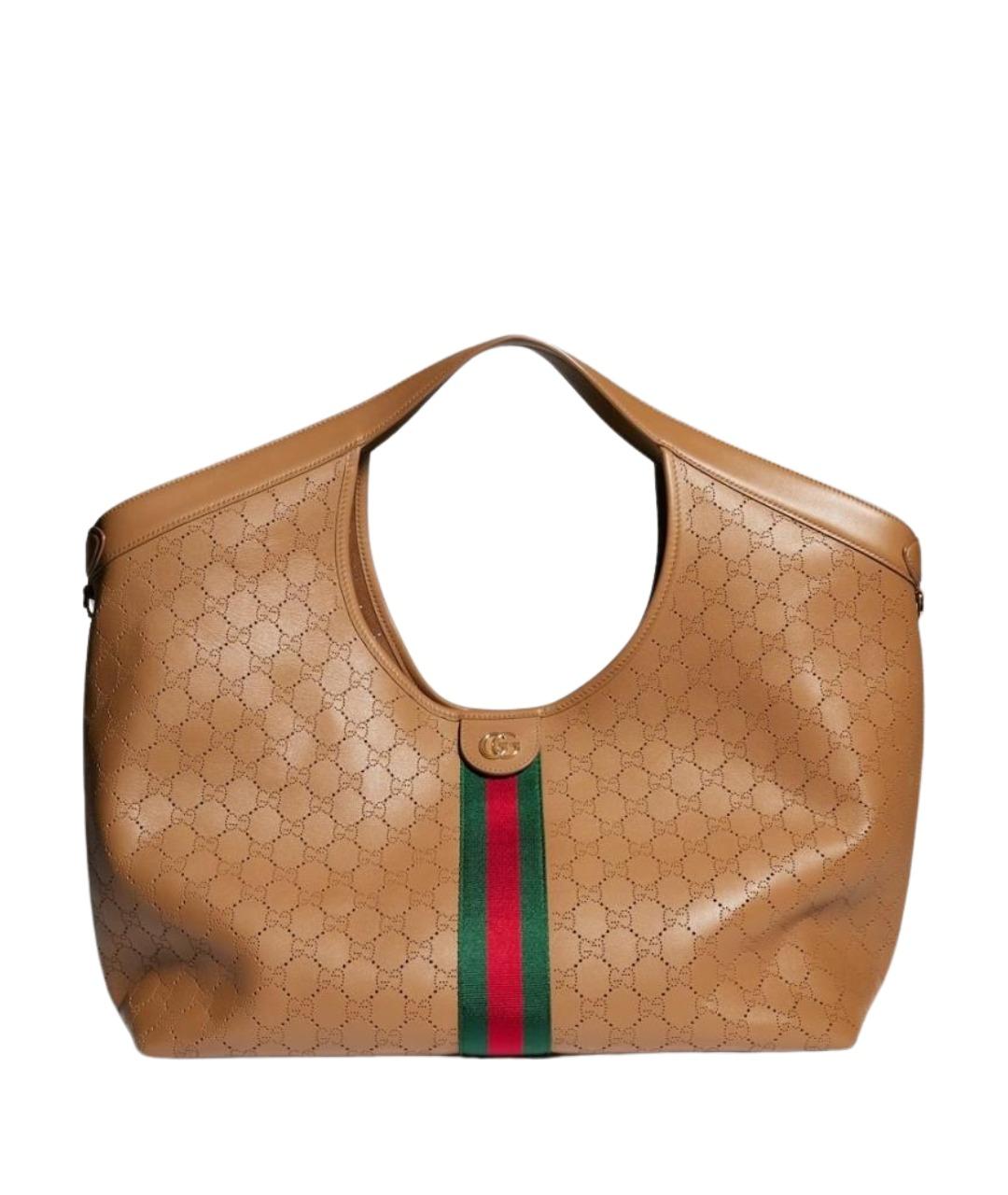 GUCCI Коричневая кожаная сумка с короткими ручками, фото 1