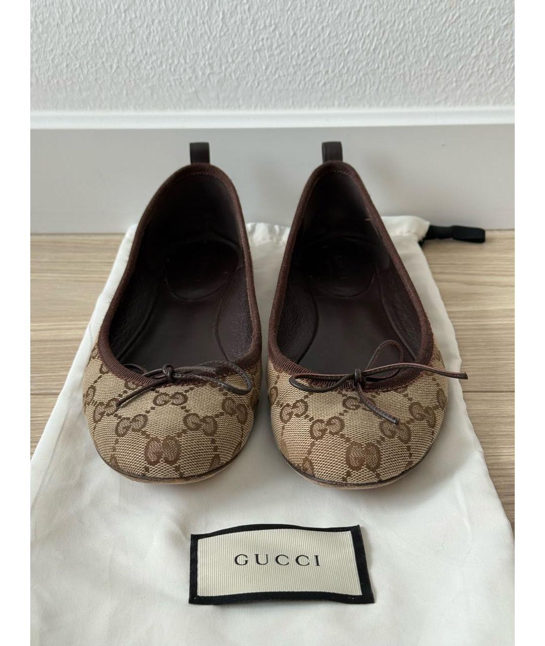 GUCCI Коричневые текстильные балетки, фото 4