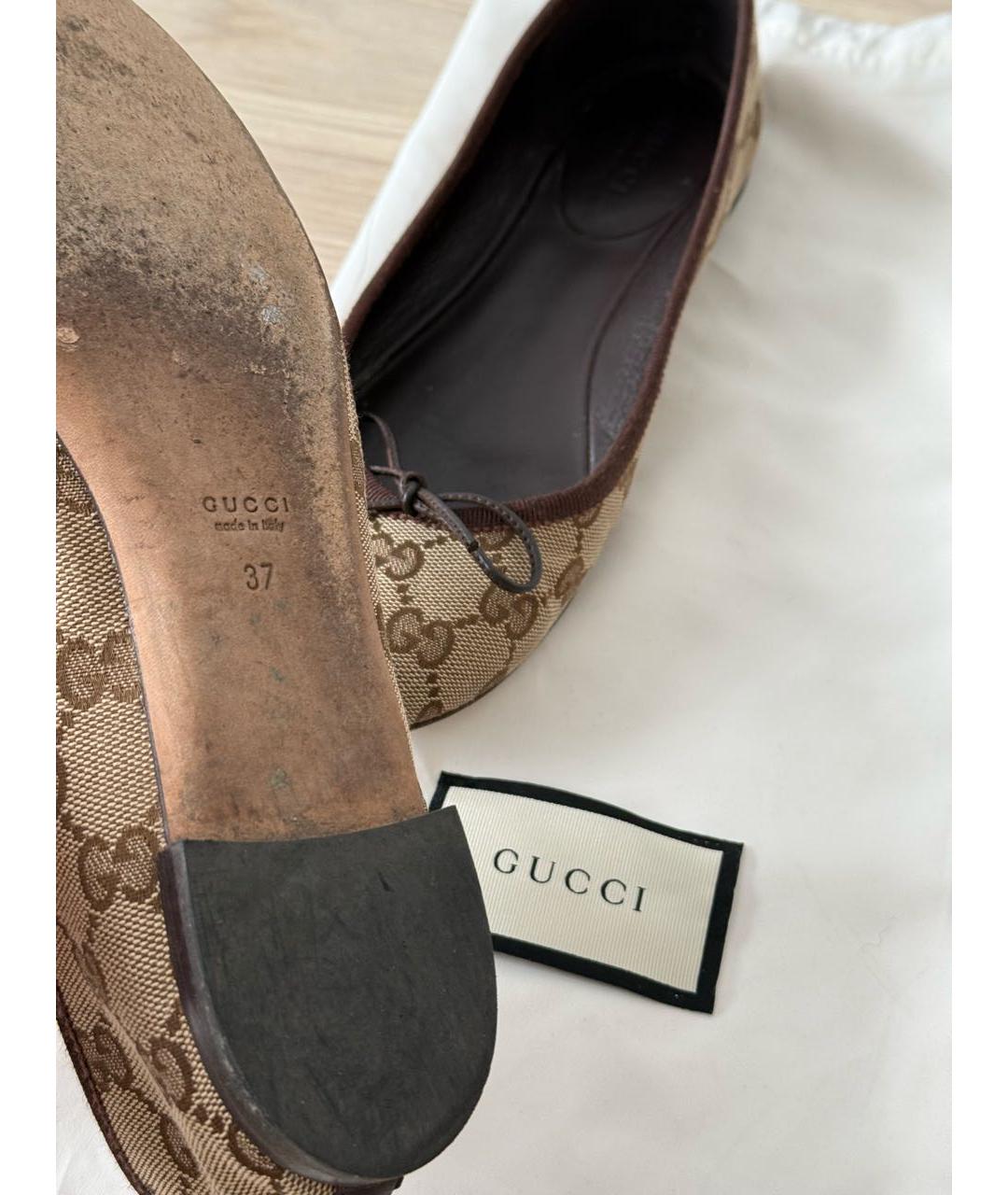 GUCCI Коричневые текстильные балетки, фото 6