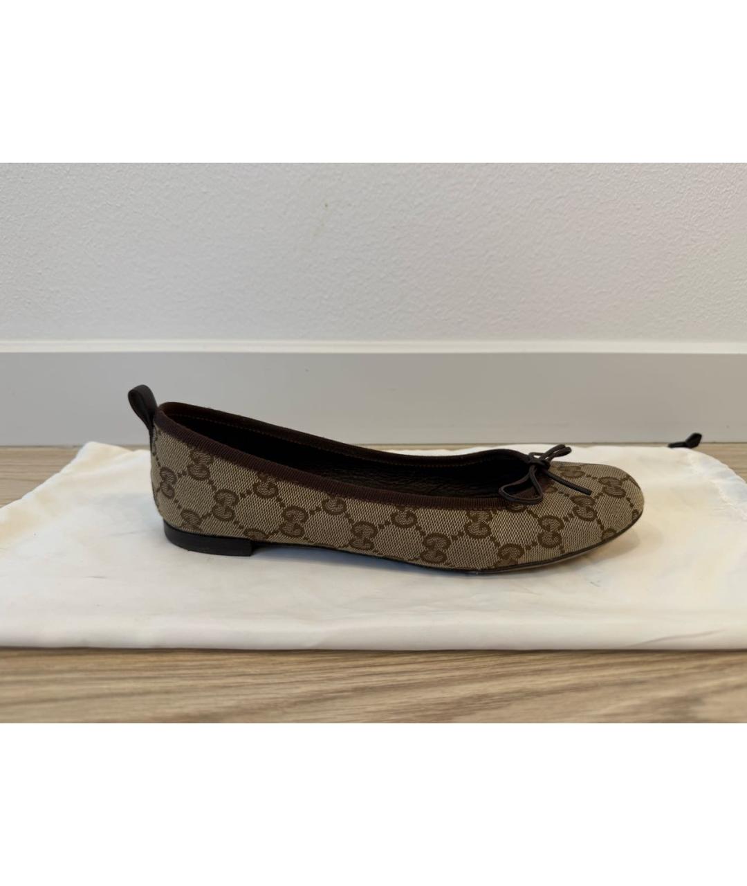 GUCCI Коричневые текстильные балетки, фото 2