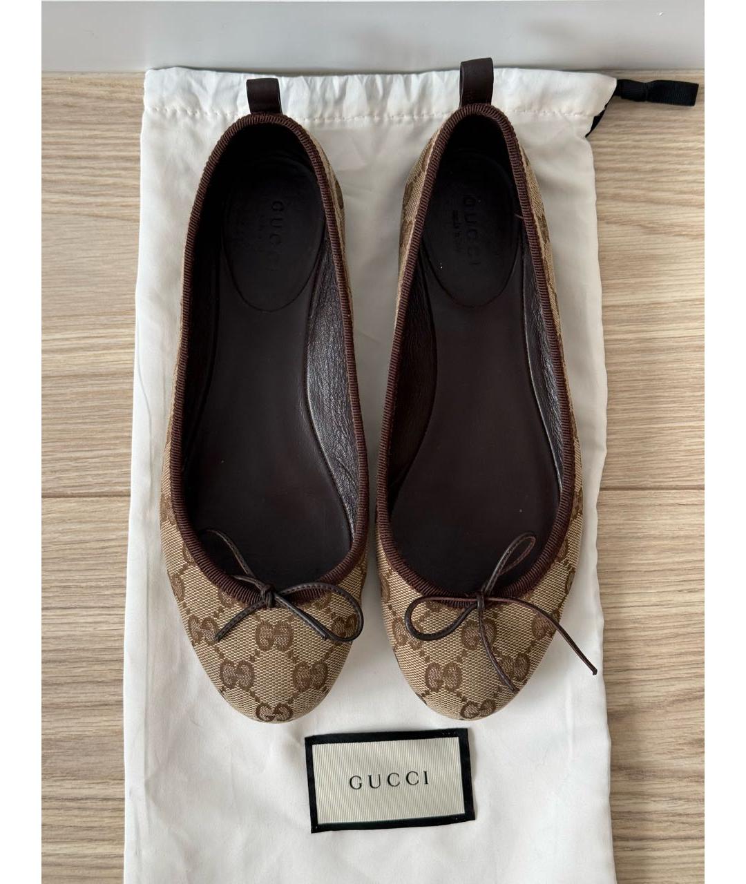 GUCCI Коричневые текстильные балетки, фото 3