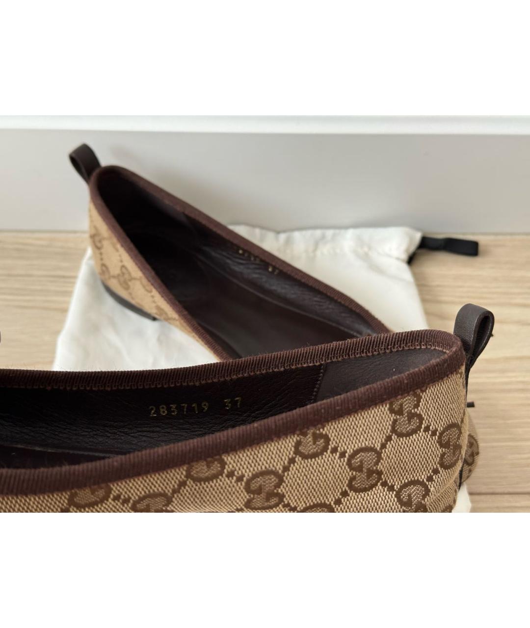 GUCCI Коричневые текстильные балетки, фото 5