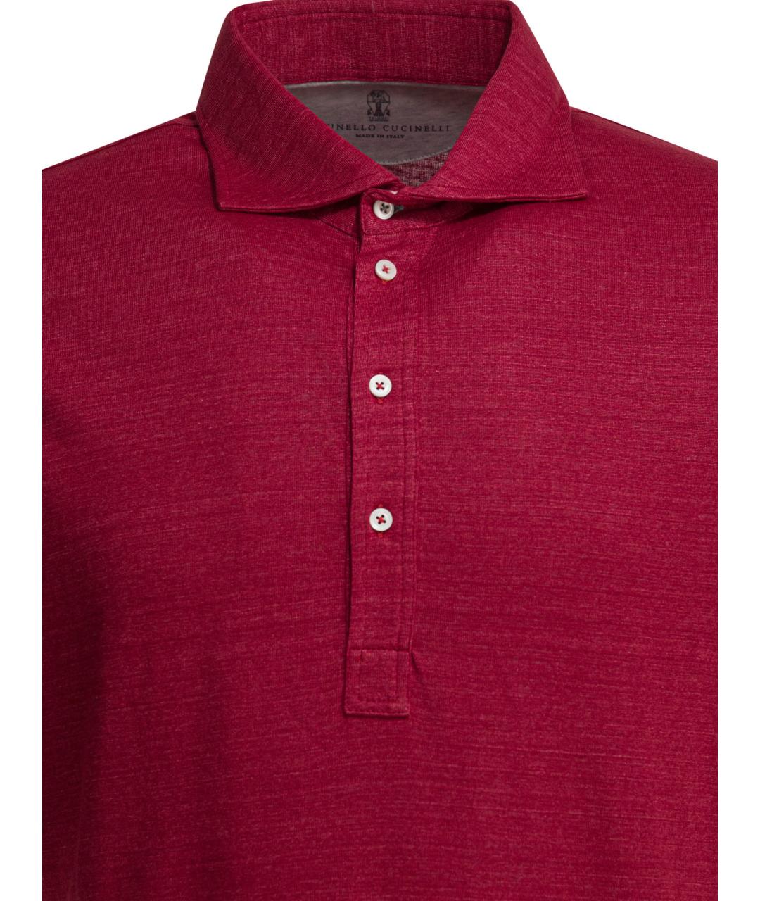 BRUNELLO CUCINELLI Красное хлопко-льняное поло с коротким рукавом, фото 3